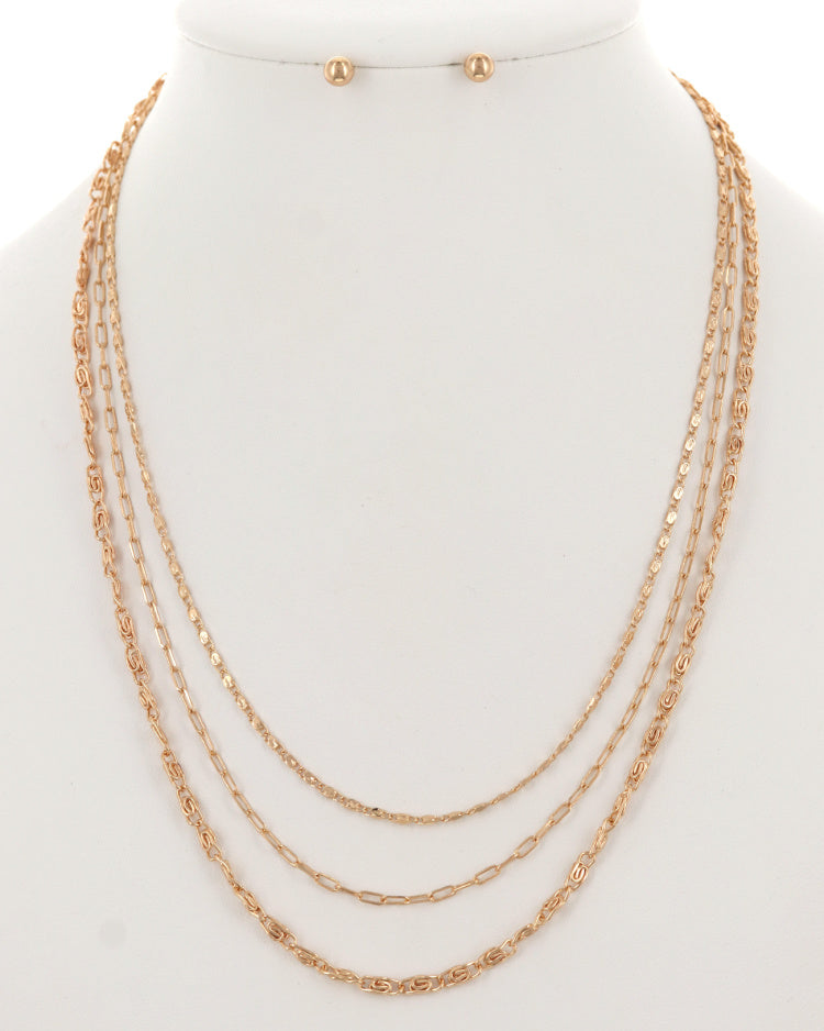 Layered Link Chain Necklace & Earring Set