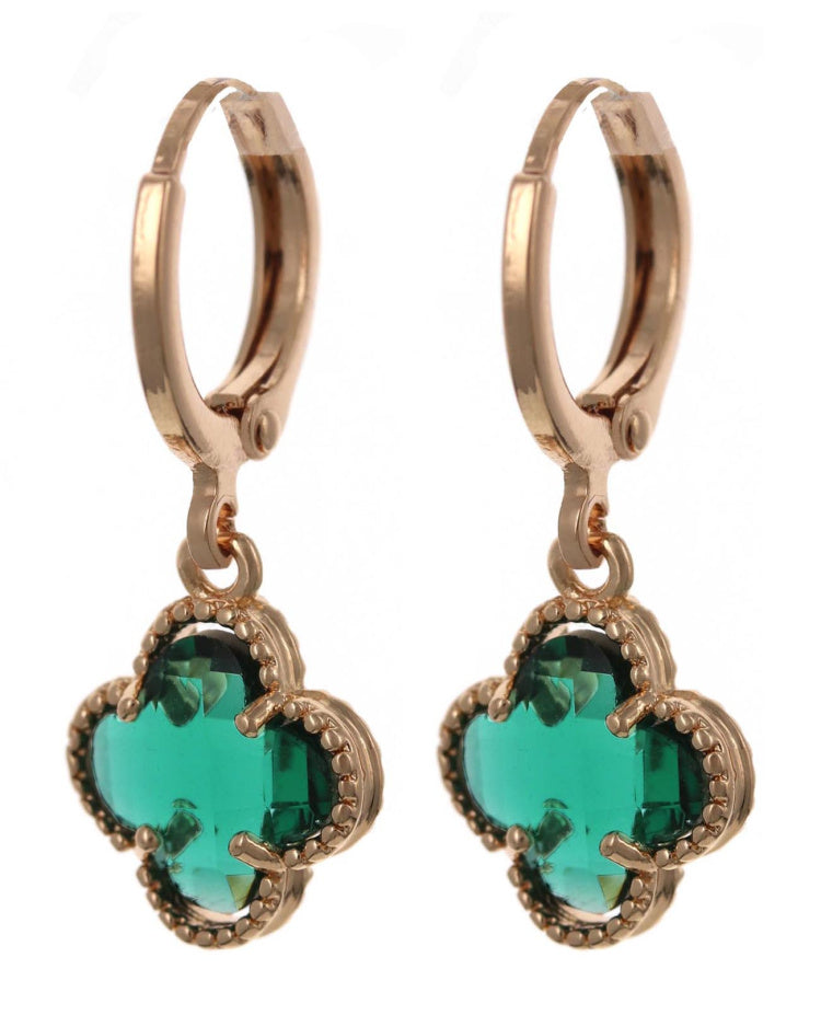 Clover Glass Dangle Huggie Earring Set