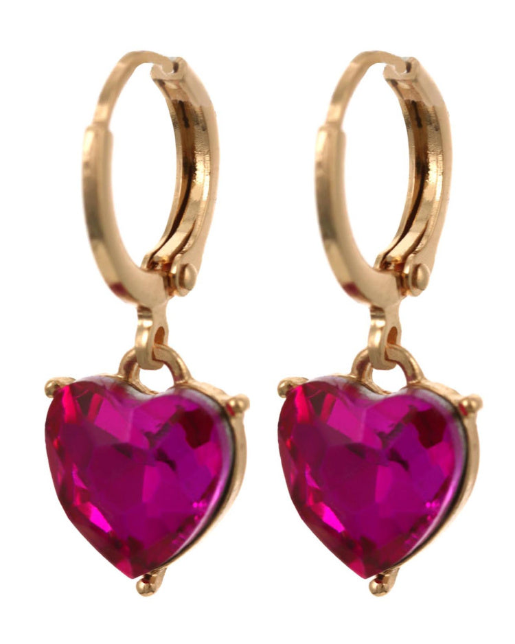 Heart Glass Dangle Huggie Earring Set