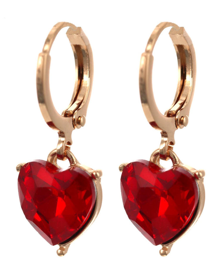 Heart Glass Dangle Huggie Earring Set